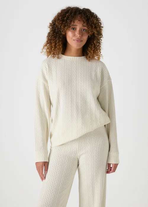 Cream Cable Knit Sweatshirt - Small Image 3