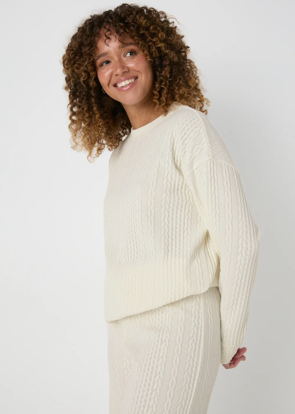 Cream Cable Knit Sweatshirt - Small Image 1