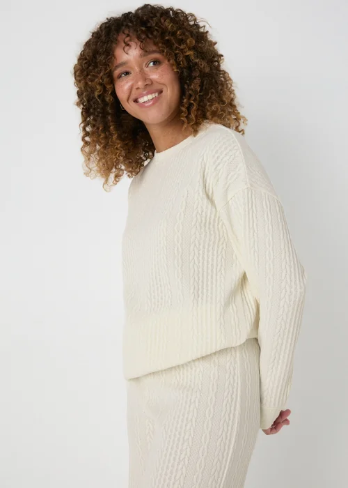 Cream Cable Knit Sweatshirt - Small Image 1