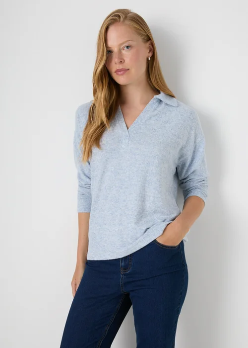 Light Blue Collared V-Neck Top - S Image 1