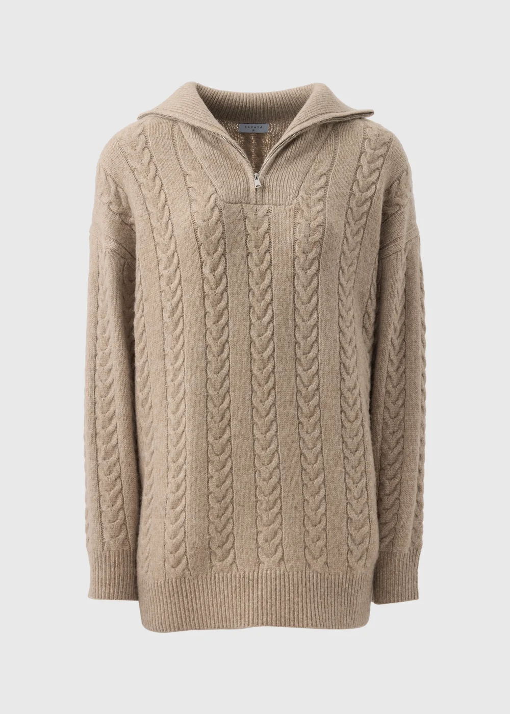 Beige Cable Zip Neck Jumper - XS Image 1