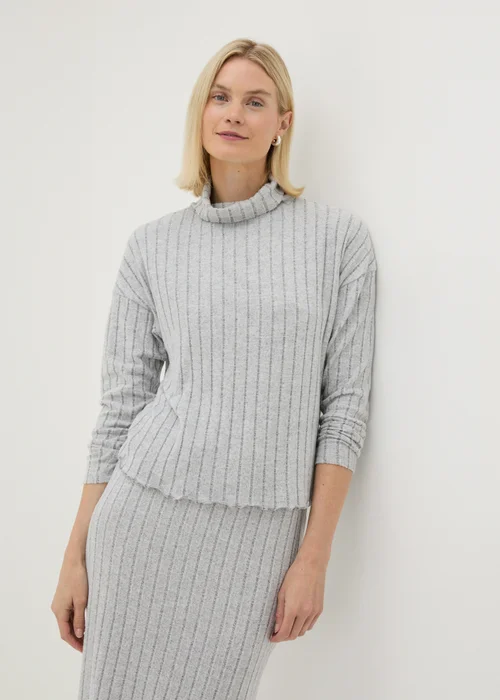 Grey Ribbed Soft Touch High Neck Top - 8 Image 1