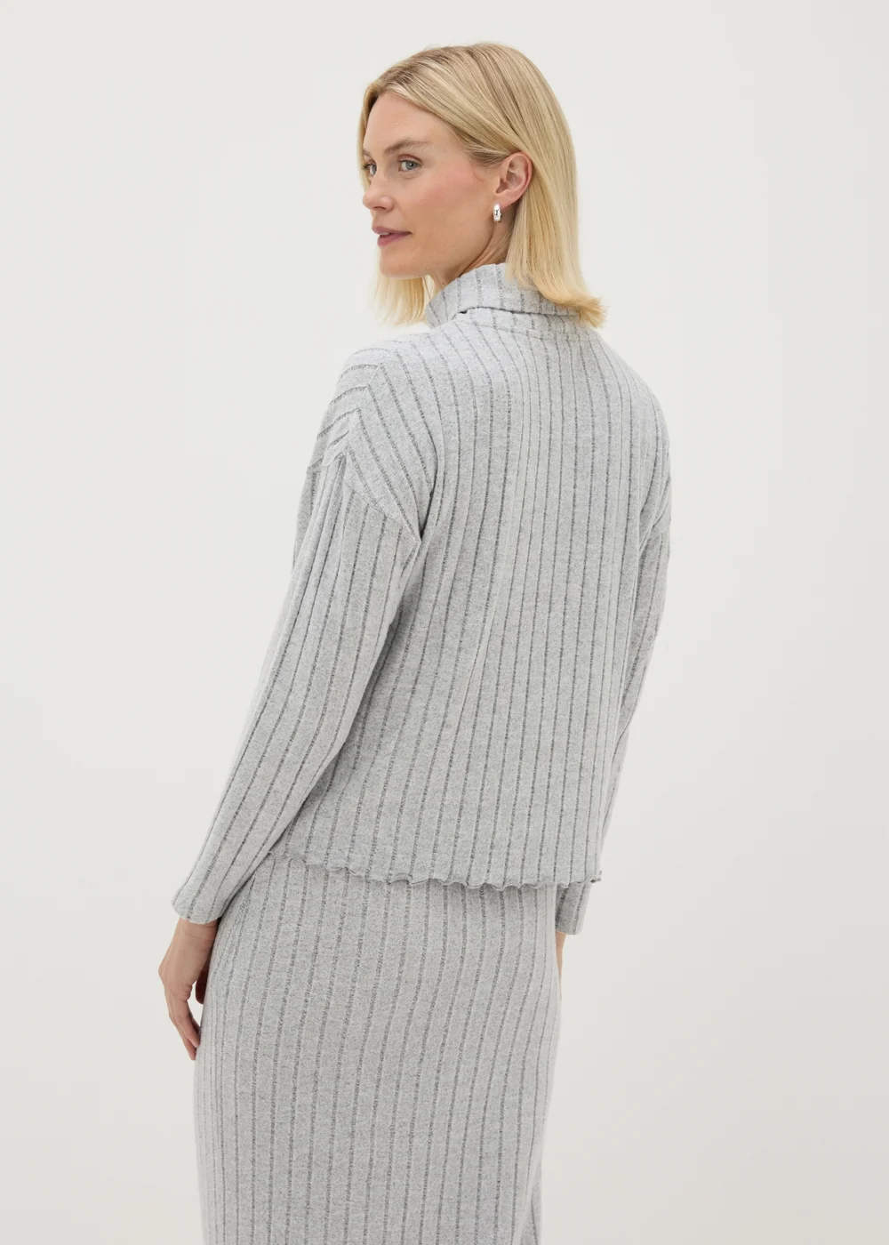 Grey Ribbed Soft Touch High Neck Top - 8 Image 2