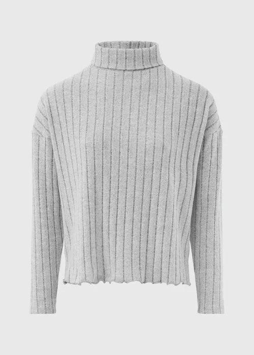 Grey Ribbed Soft Touch High Neck Top - 8 Image 4