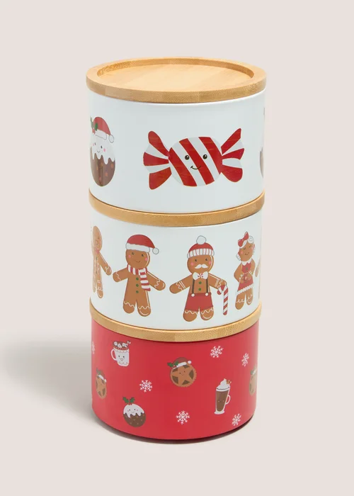 Red Christmas Stackable Canisters Image 1