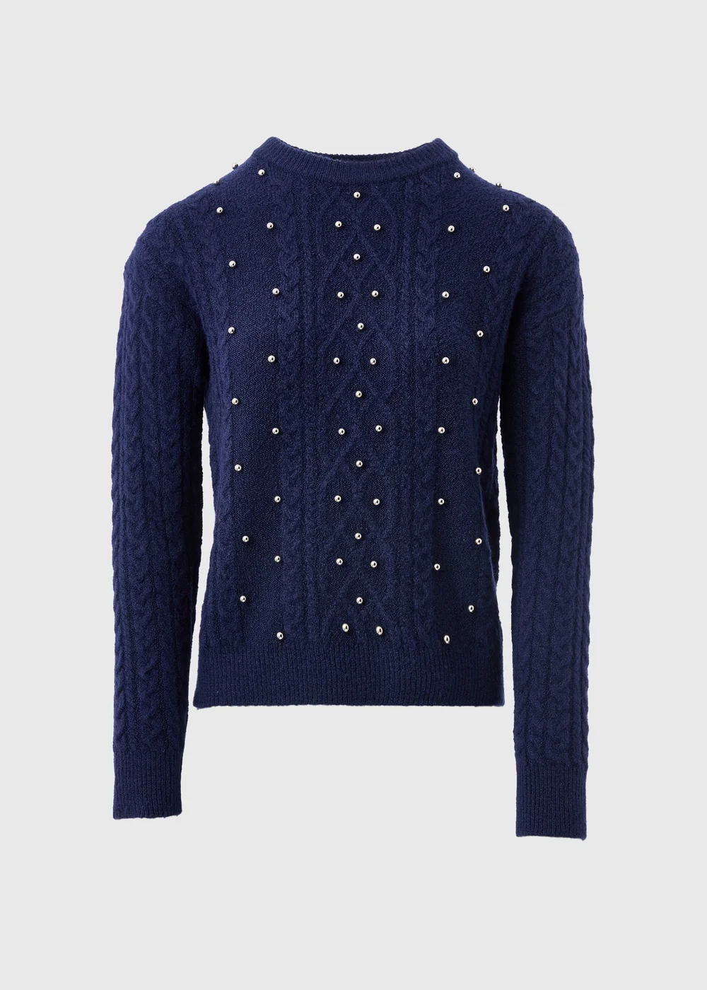 Navy Embellished Cable Knit Jumper - XS Image 1