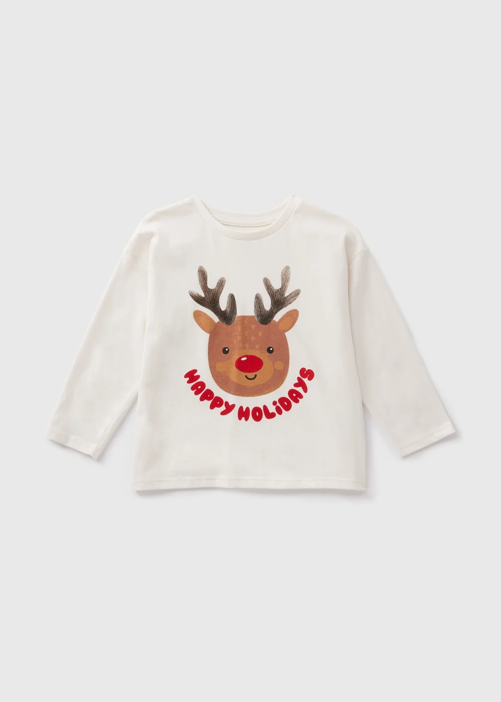 Girls Cream Reindeer Long Sleeve Top (1-7yrs) - 1-1.5 Yrs Image 1