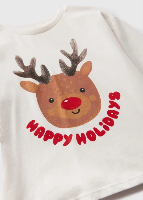 Girls Cream Reindeer Long Sleeve Top (1-7yrs) - 1-1.5 Yrs Image 2