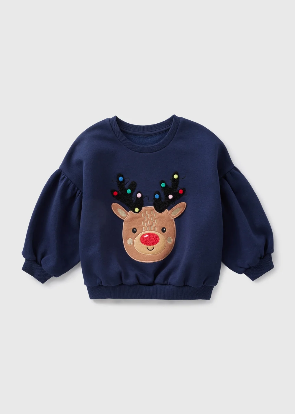 Girls Navy Reindeer Sweatshirt (1-7yrs) - 1-1.5 Yrs Image 1