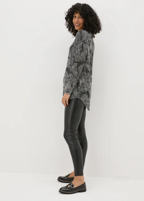 Black Swirl Viscose Longline Top - S Image 1