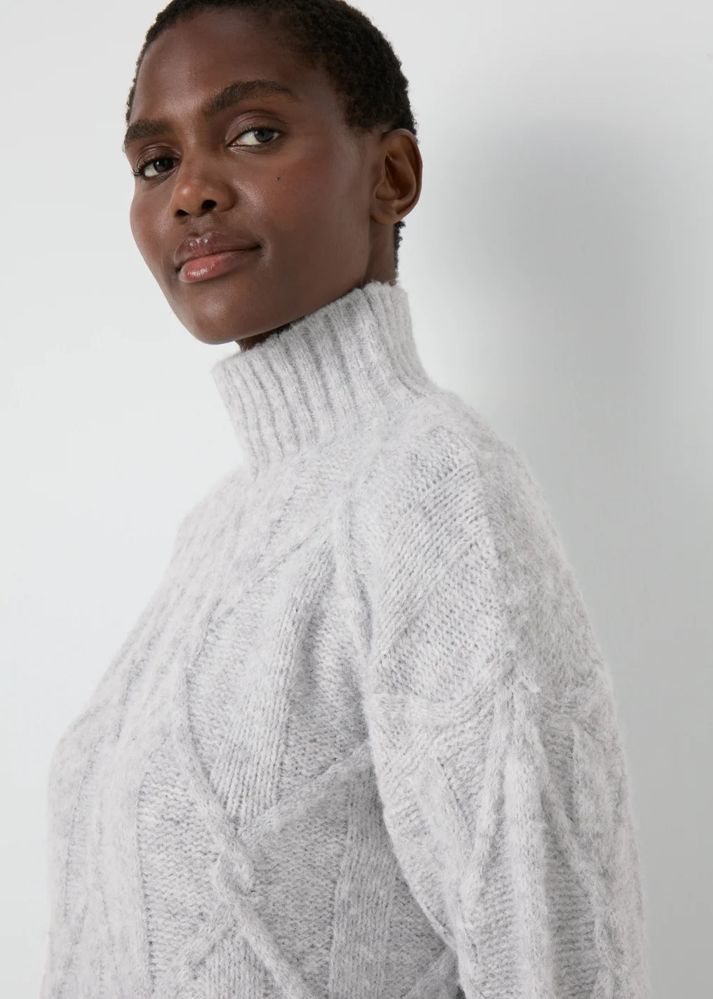 Grey Cable Knit High Neck Jumper - XS Image 3