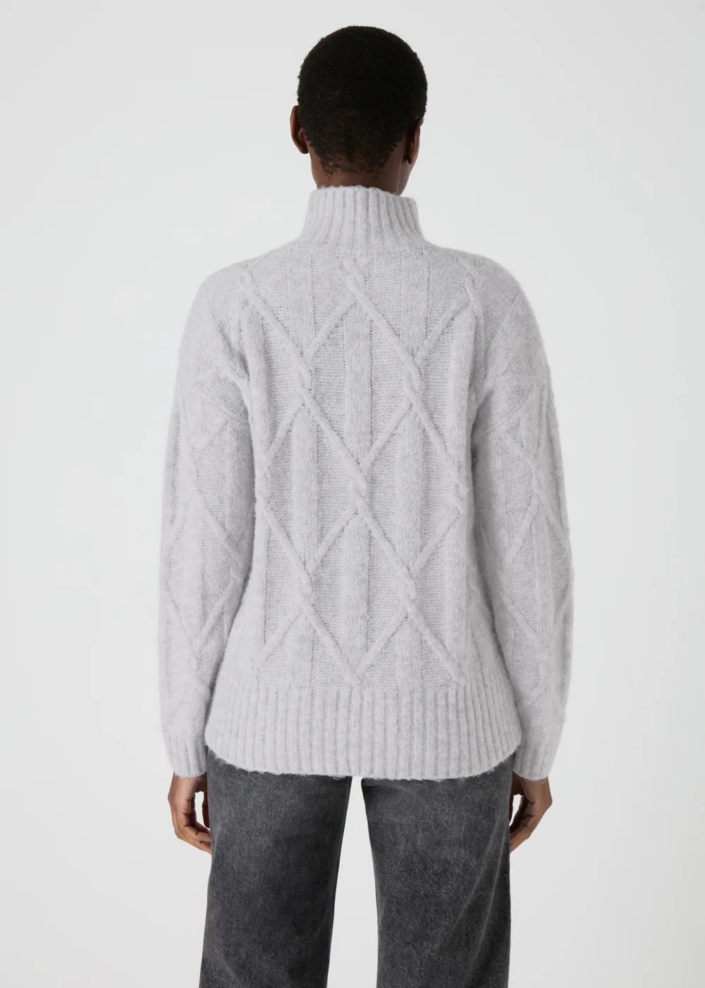 Grey Cable Knit High Neck Jumper - XS Image 2