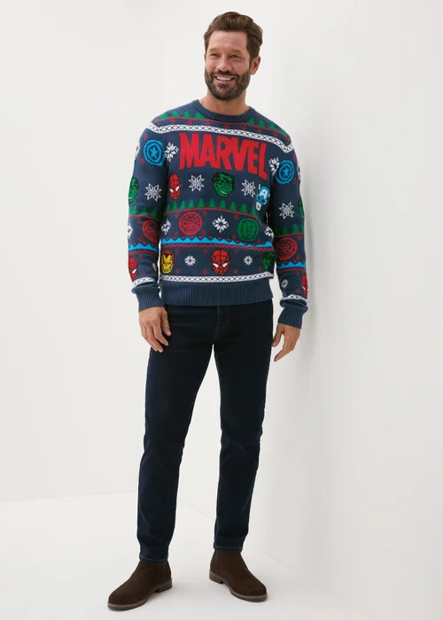 Marvel Navy Christmas Jumper - Small Image 3