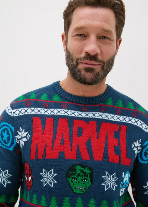 Marvel Navy Christmas Jumper - Small Image 1