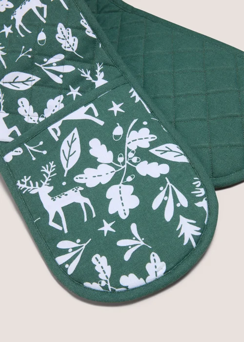 Winter Poem Green Stag Oven Gloves Image 2