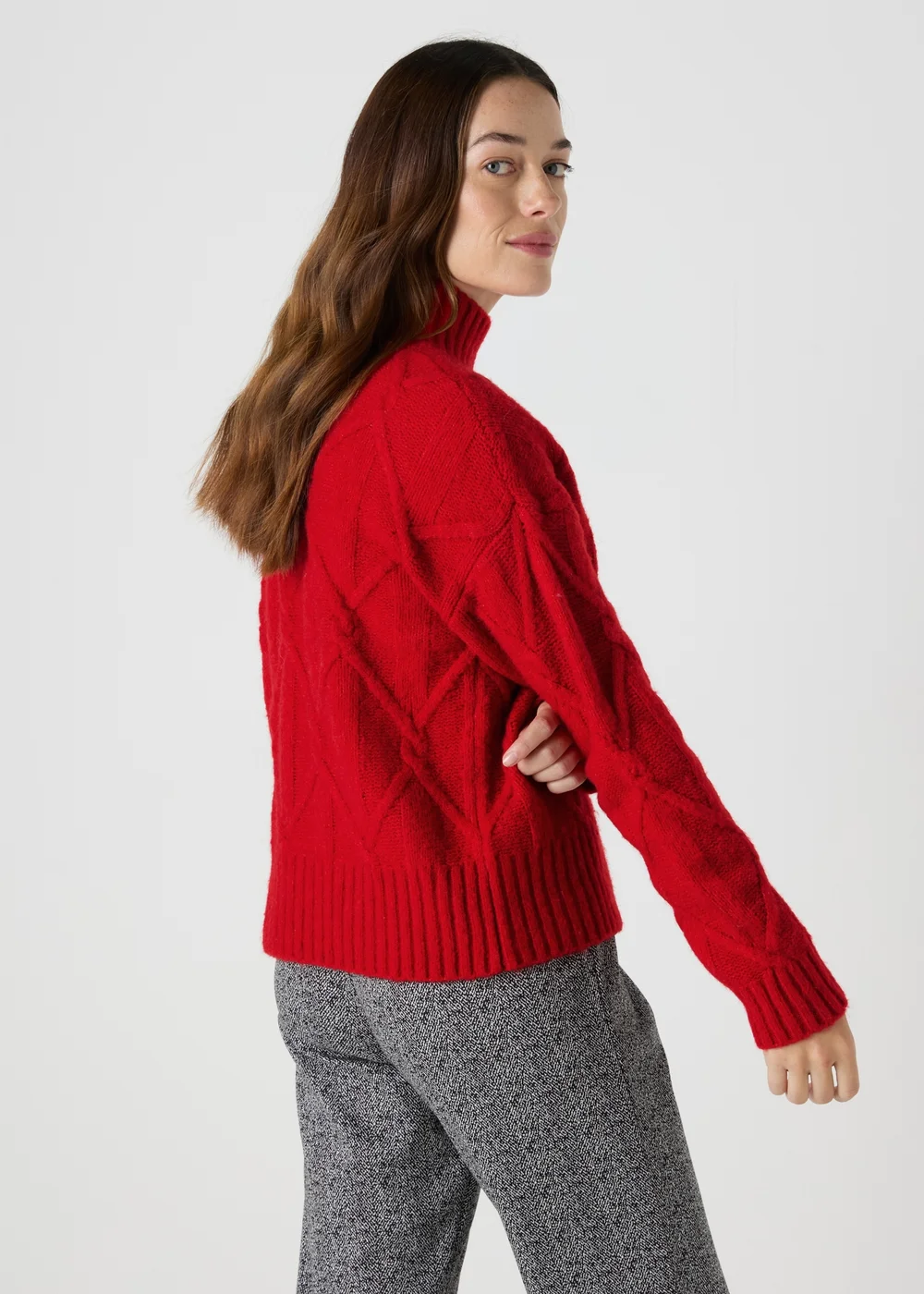 Red Cable Knit High Neck Jumper - XS Image 2