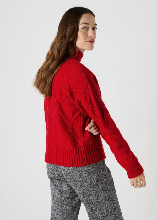Red Cable Knit High Neck Jumper - XS Image 2
