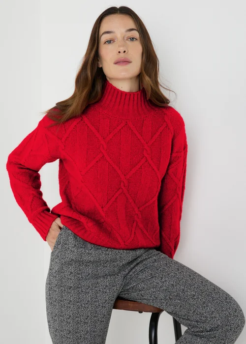 Red Cable Knit High Neck Jumper - XS Image 1