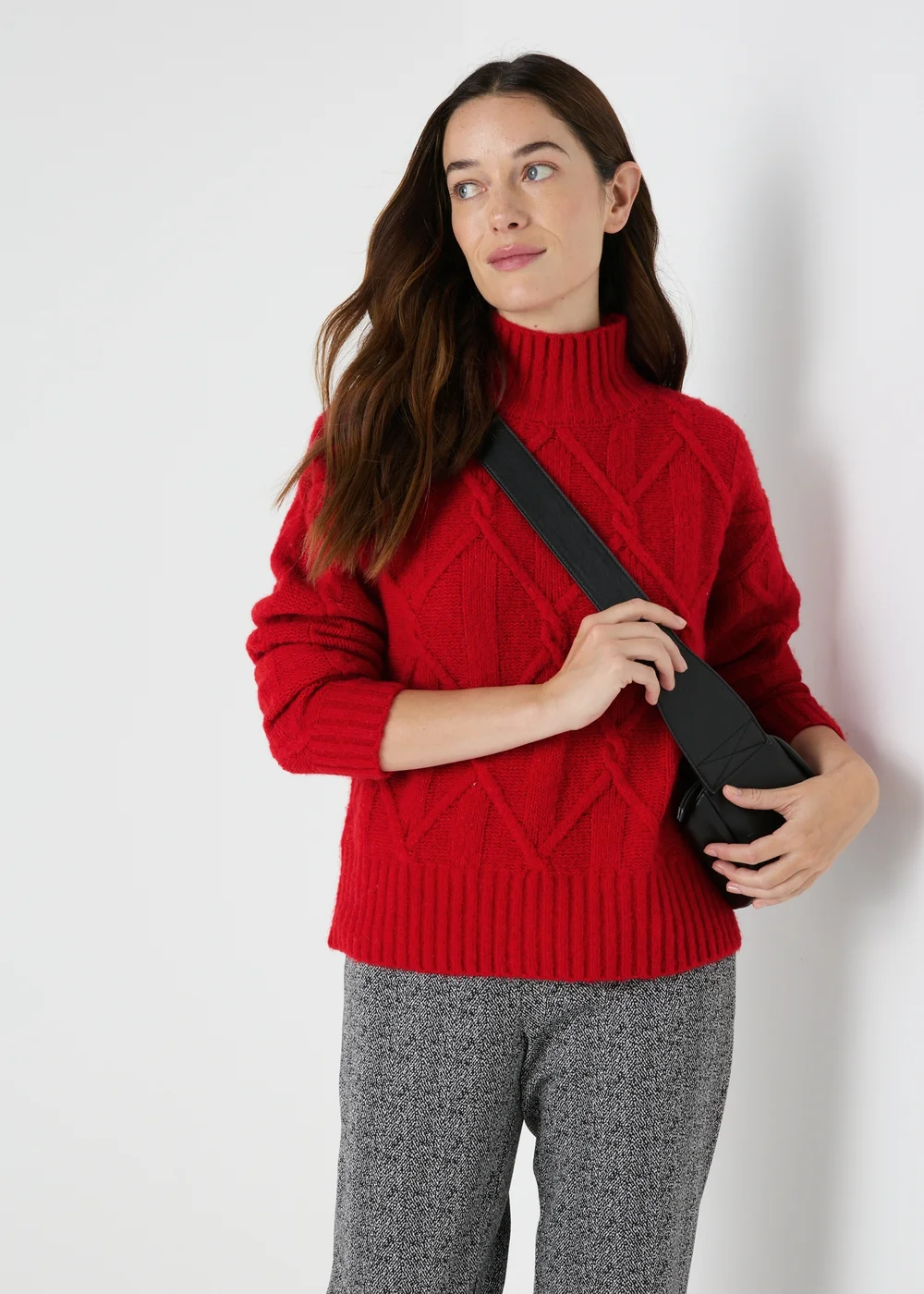 Red Cable Knit High Neck Jumper - XS Image 3