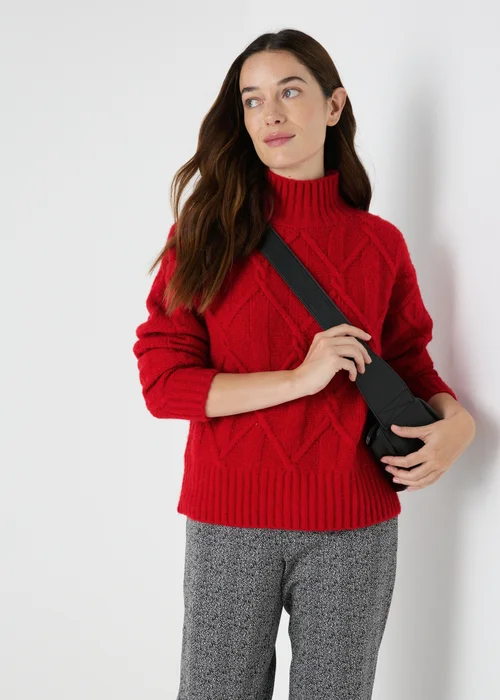 Red Cable Knit High Neck Jumper - XS Image 3