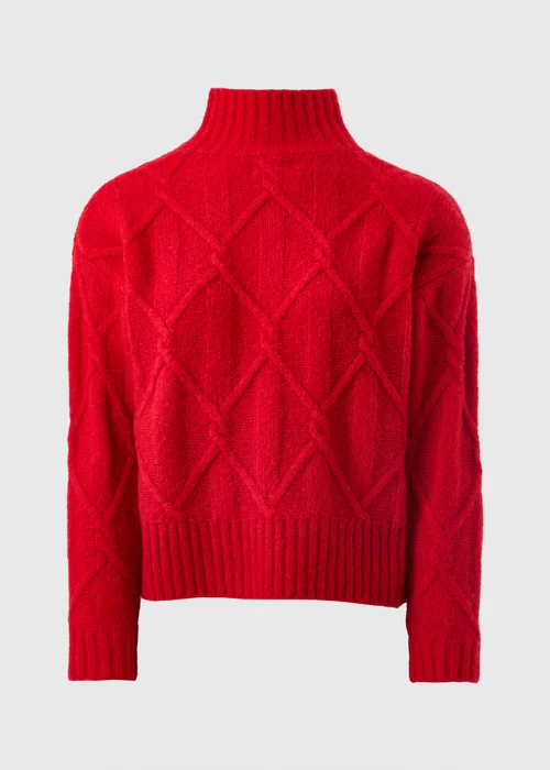Red Cable Knit High Neck Jumper - XS Image 4