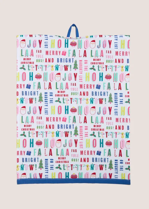 Multi Joyful Slogan Tea Towel Image 1