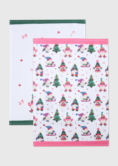 2 Pack White Christmas Gonk Tea Towels Image 1