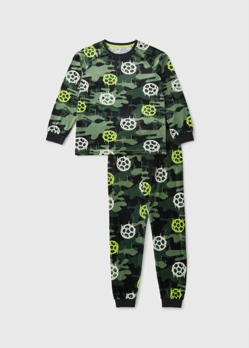 Boys Green Camouflage Football Top & Bottom Pyjama Set (7-13yrs) - Age 7 Years Image 1