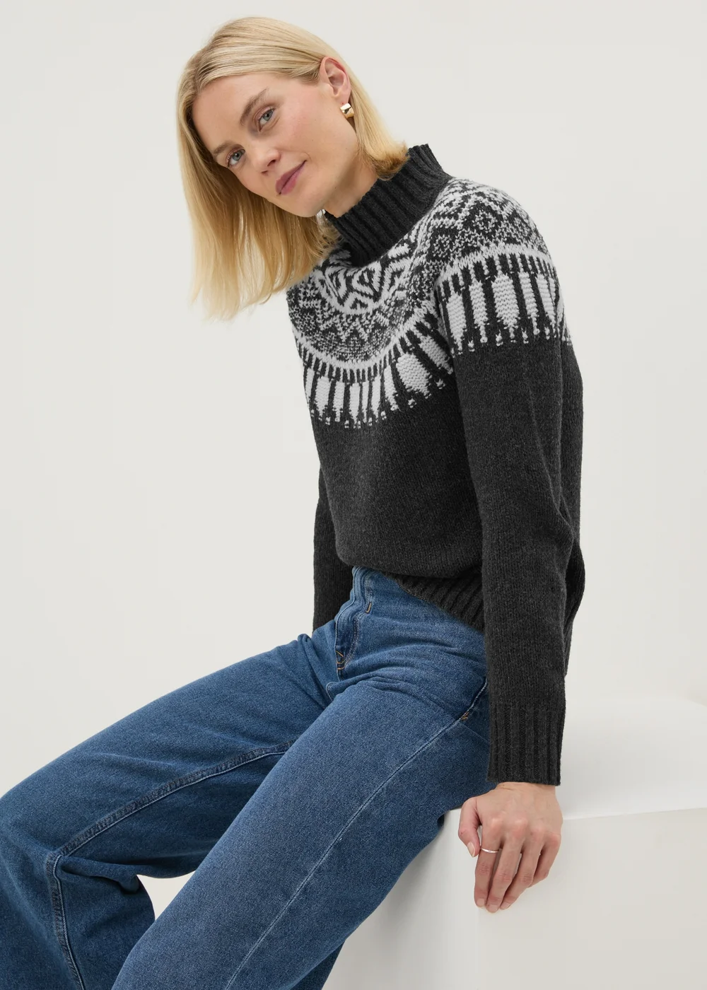 Charcoal Fairisle Jumper - XS Image 1