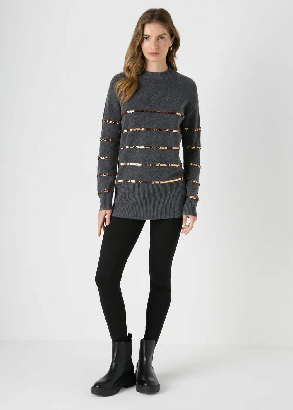 Charcoal Sequin Stripe Tunic - XS Image 3