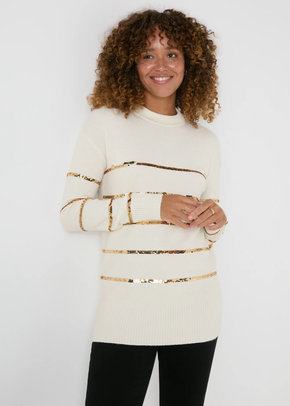 Cream Sequin Stripe Tunic - XS Image 1