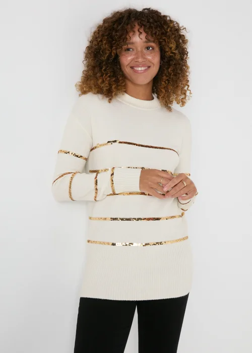 Cream Sequin Stripe Tunic - XS Image 1