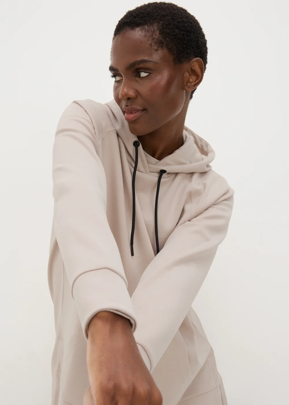 Souluxe Cream Contrast Longline Hoodie - S Image 3