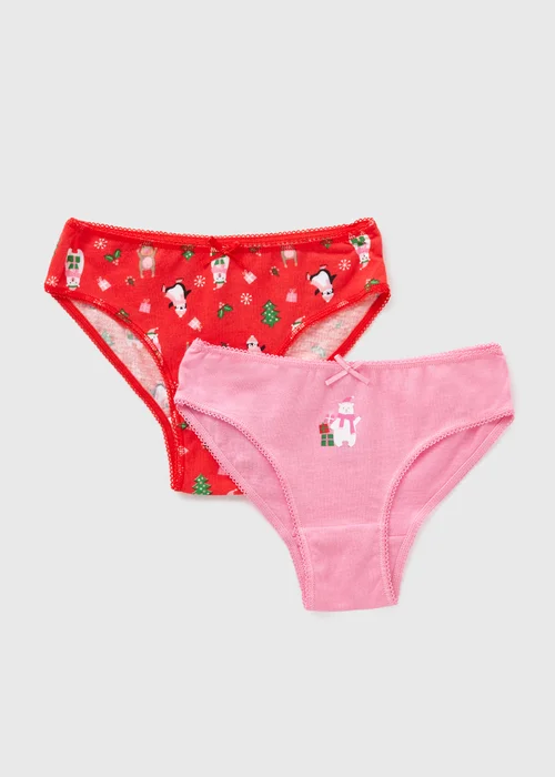 2 Pack Girls Pink Christmas Underwear (2-11yrs) - 2-3 Yrs Image 1