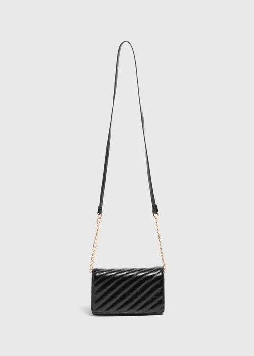 Black Quilted Cross Body Bag - One Size Image 3