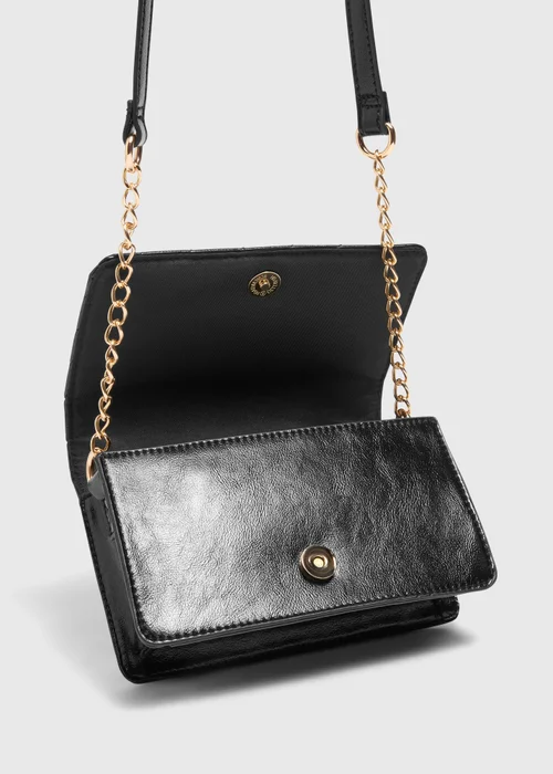 Black Quilted Cross Body Bag - One Size Image 4
