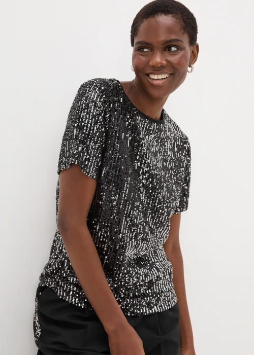 Et Vous Black Sequin Top - Size 8 Image 1