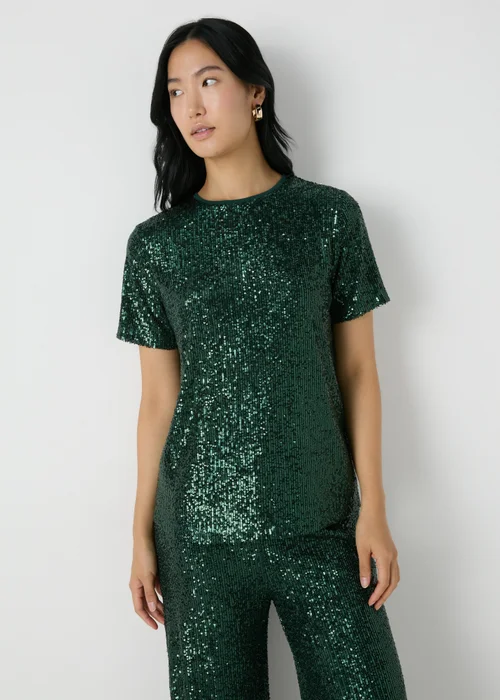 Et Vous Green Sequin Top - Size 8 Image 1