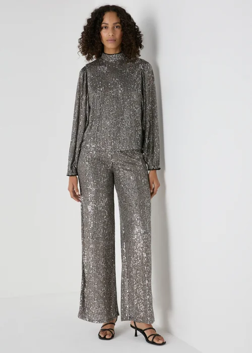 Et Vous Silver Sequin High Neck Blouse - 8 Image 3