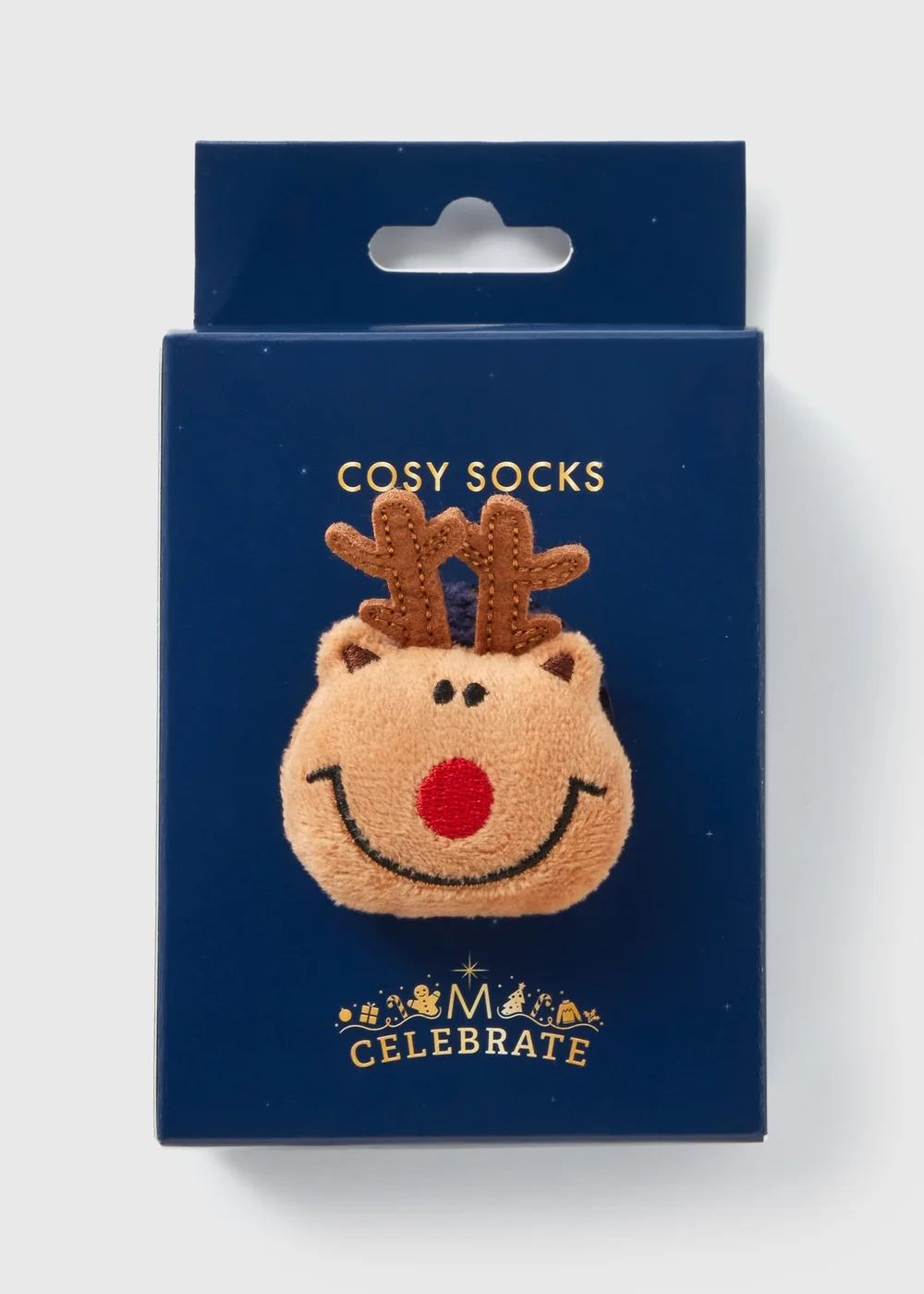 Kids Navy Reindeer Fluffy Socks (Younger 6-Older 6.5) - 4-6.5 Image 2