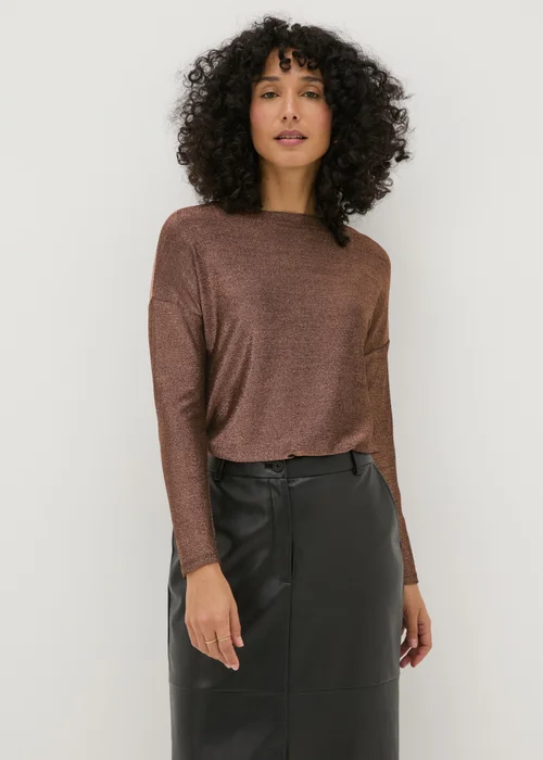 Bronze Sparkle Yarn Long Sleeve Top - S Image 1