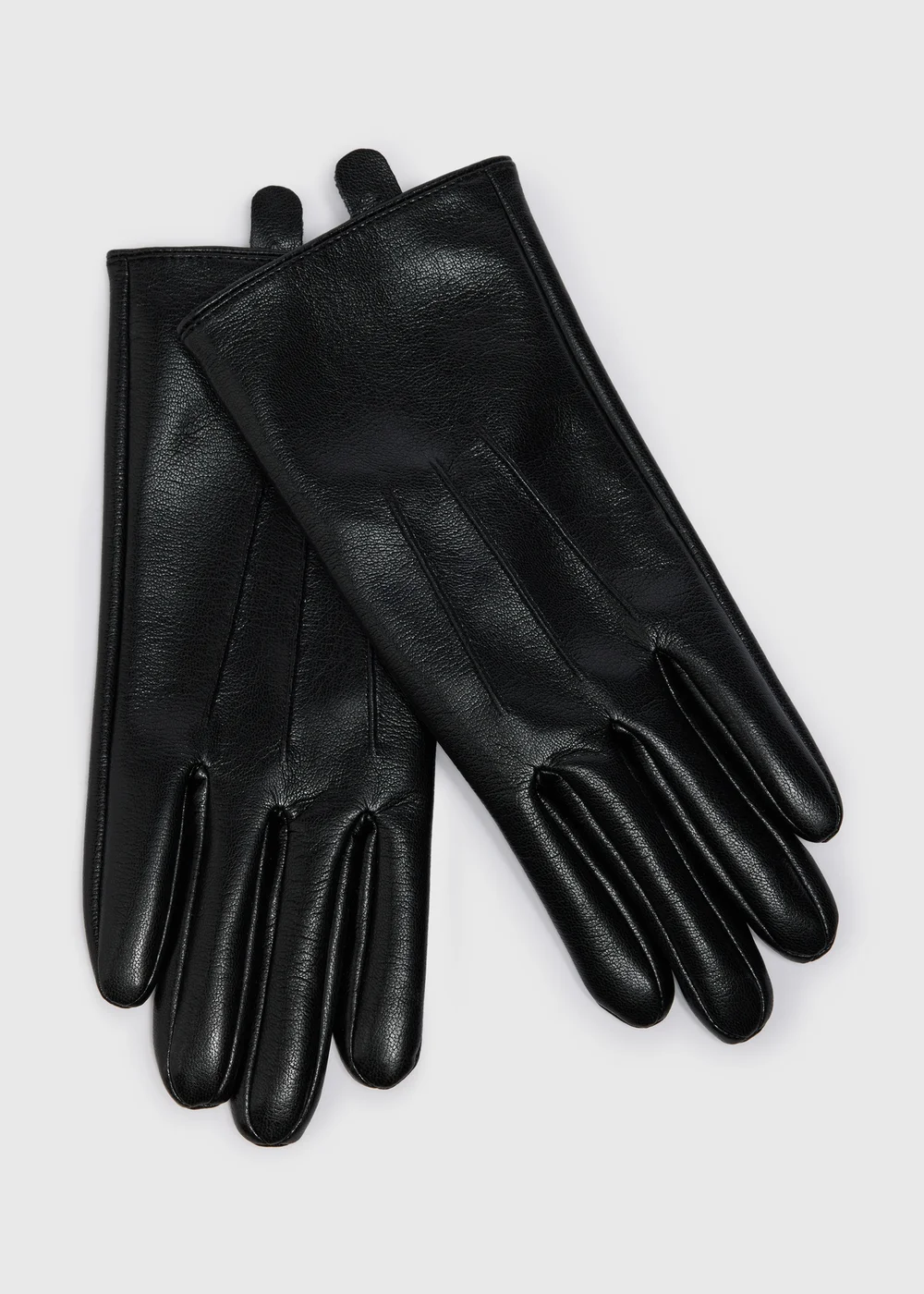 Black Faux Leather Gloves - One Size Image 1