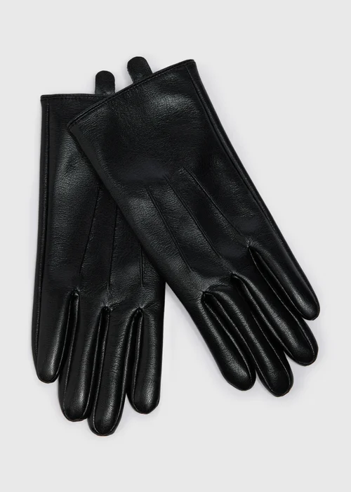 Black Faux Leather Gloves - One Size Image 1