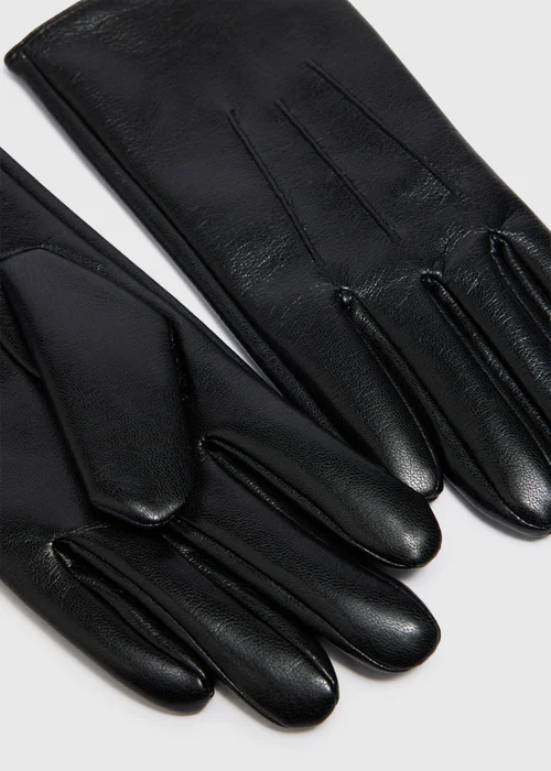 Black Faux Leather Gloves - One Size Image 2
