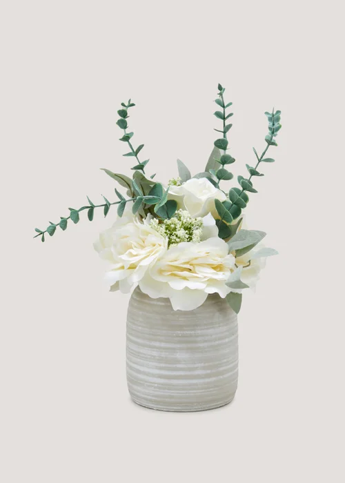 White Roses In Cement Pot Image 1