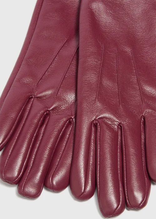 Burgundy Faux Leather Gloves - One Size Image 2