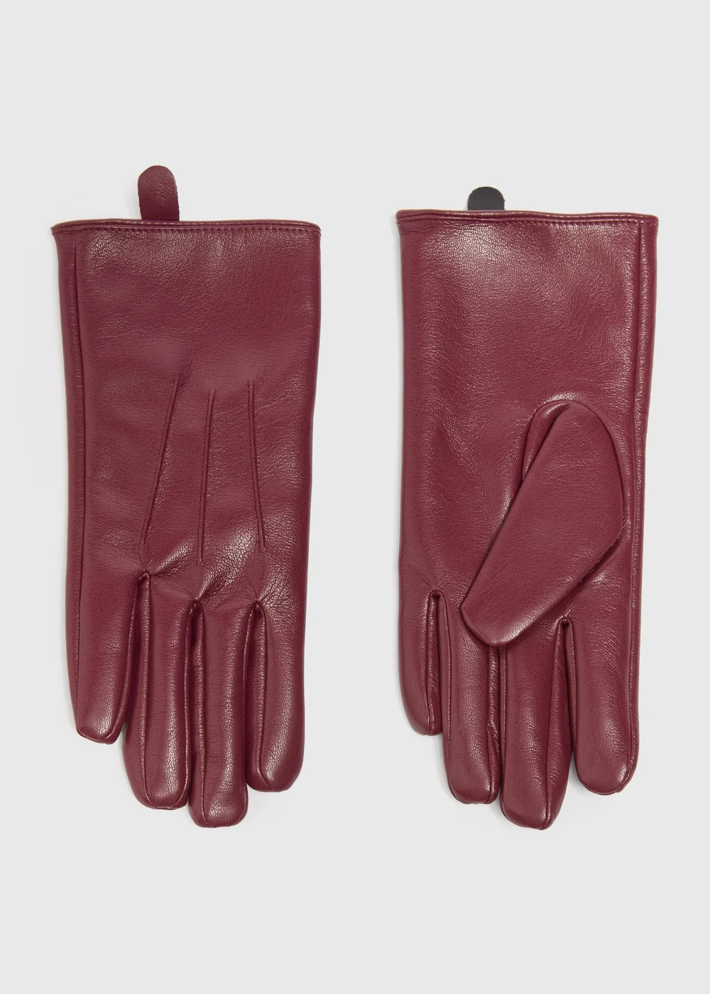 Burgundy Faux Leather Gloves - One Size Image 1