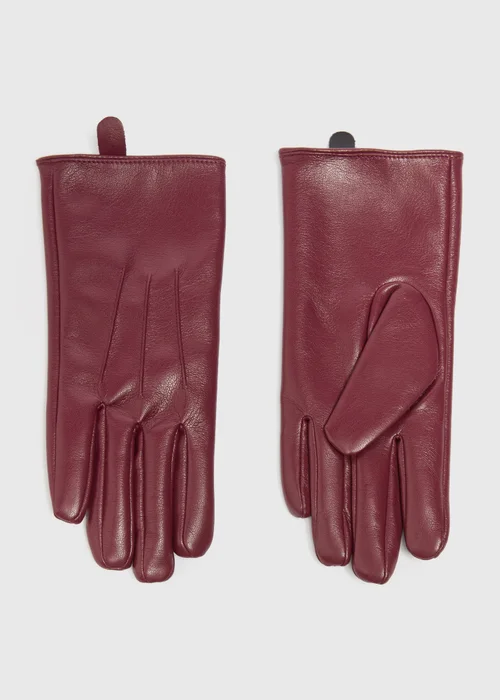 Burgundy Faux Leather Gloves - One Size Image 1