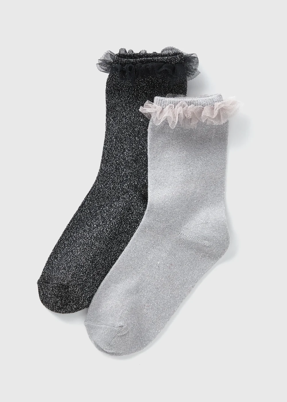 2 Pack Black & Grey Glitter Frill Socks (Younger 6-Older 5.5) - 4-5.5 Image 1