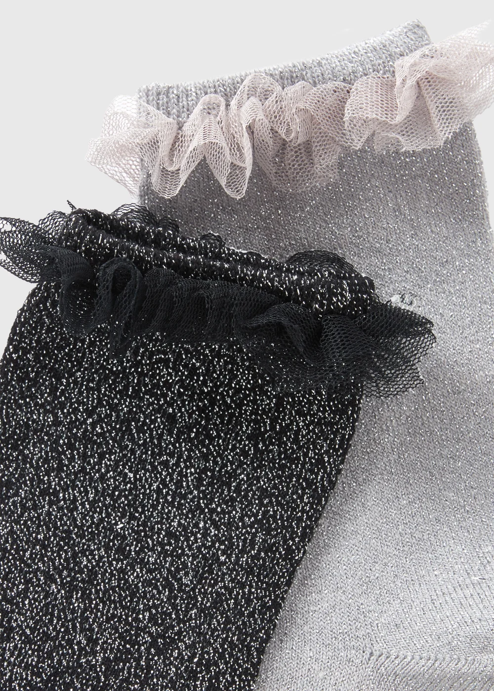 2 Pack Black & Grey Glitter Frill Socks (Younger 6-Older 5.5) - 4-5.5 Image 2